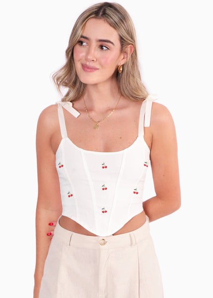 Crop top de tiras tipo corset con bordado - PASCALIA.NUEVA