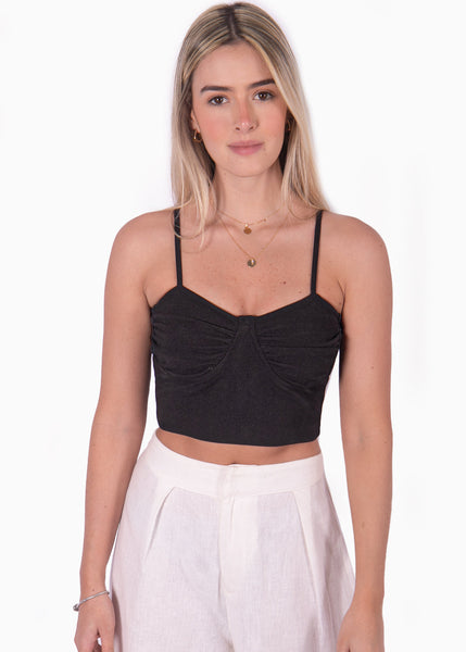 Crop top de tiras tipo corset color negro para mujer - Flashy