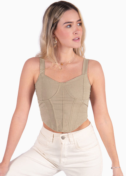 Crop top de tiras tipo corset color beige para mujer - Flashy