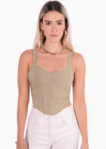 Crop top de tiras tipo corset color beige para mujer - Flashy