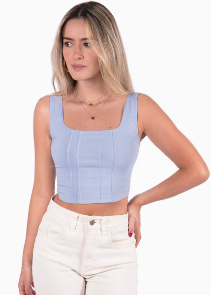 Crop top de tiras tipo corset color azul para mujer - Flashy