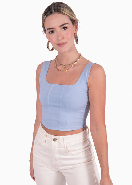 Crop top de tiras tipo corset color azul para mujer - Flashy