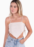Crop top de tiras tipo pañoleta color beige para mujer - Flashy