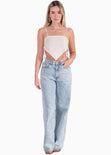 Crop top de tiras tipo pañoleta color beige para mujer - Flashy