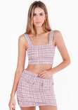 Crop top de tweed y de tiras color rosado para mujer - Flashy