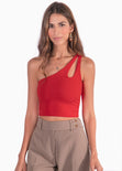 Crop top de un solo hombro color rojo para mujer - Flashy