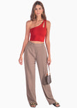 Crop top de un solo hombro color rojo para mujer - Flashy