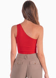 Crop top de un solo hombro color rojo para mujer - Flashy