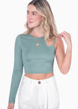 Crop top de un solo hombro con cut out color verde para mujer - Flashy