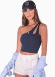 Crop top de un solo hombro color azul para mujer - Flashy