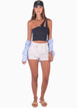 Crop top de un solo hombro color azul para mujer - Flashy