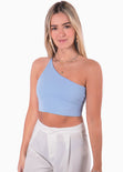 Crop top de un solo hombro color azul para mujer - Flashy