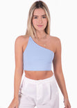 Crop top de un solo hombro color azul para mujer - Flashy