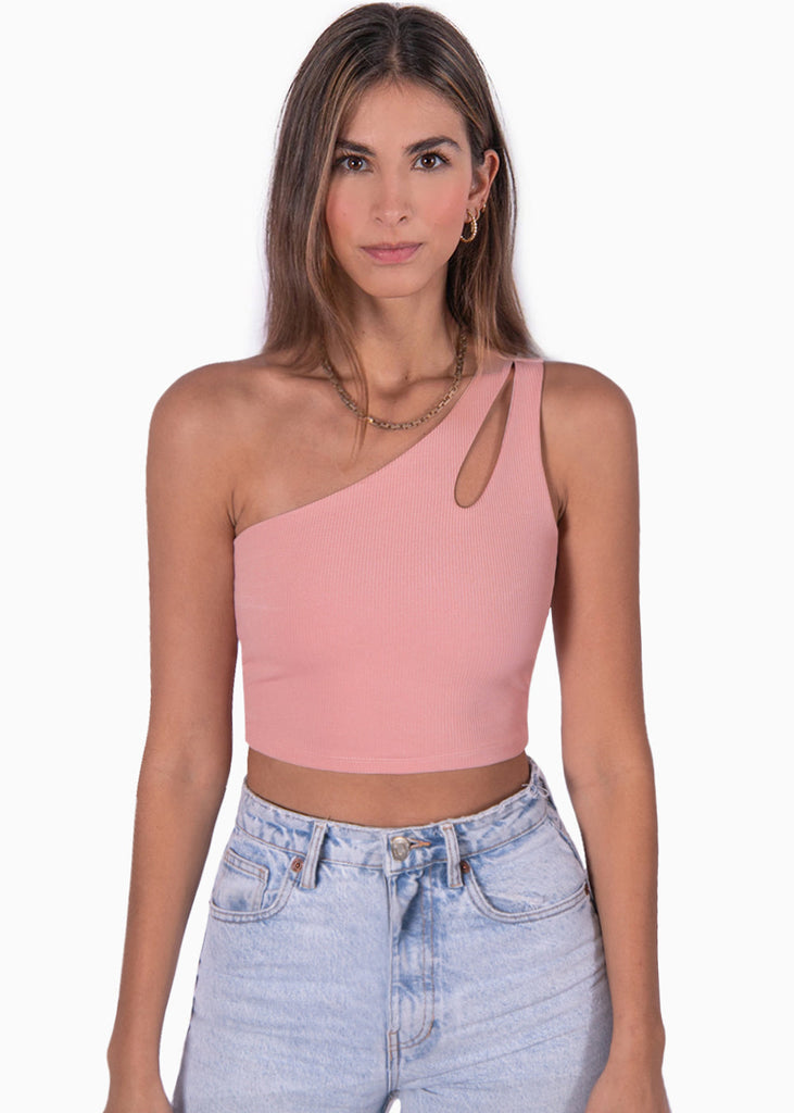 Crop top de un solo hombro color rosado para mujer - Flashy