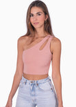 Crop top de un solo hombro color rosado para mujer - Flashy
