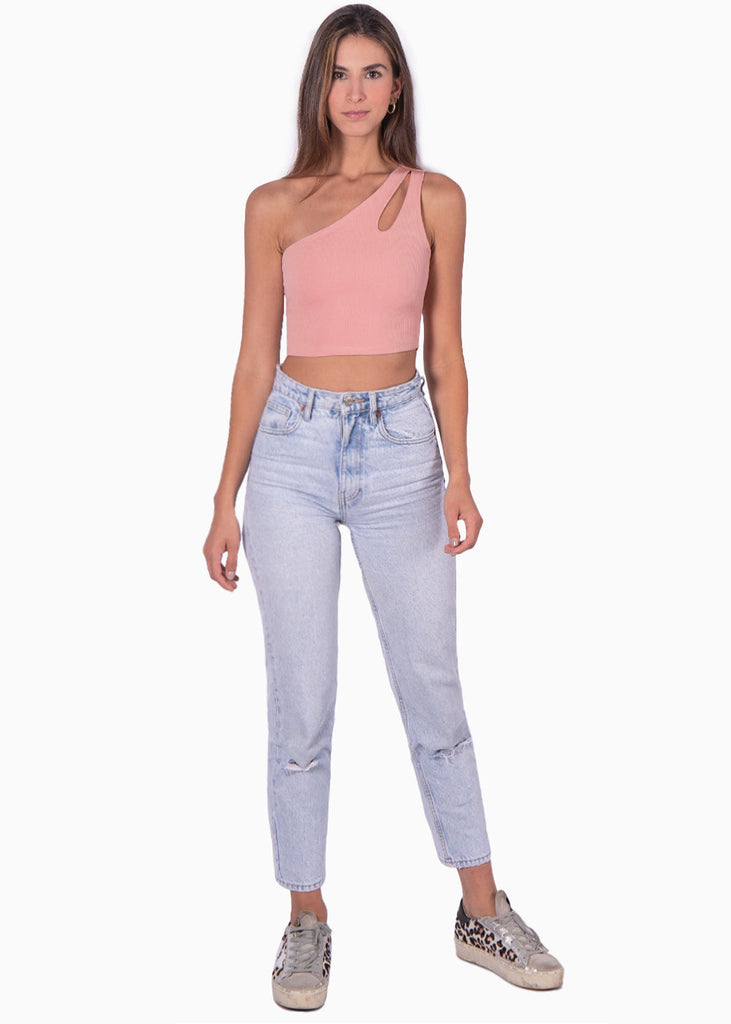 Crop top de un solo hombro color rosado para mujer - Flashy