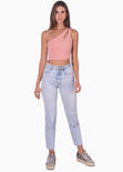 Crop top de un solo hombro color rosado para mujer - Flashy