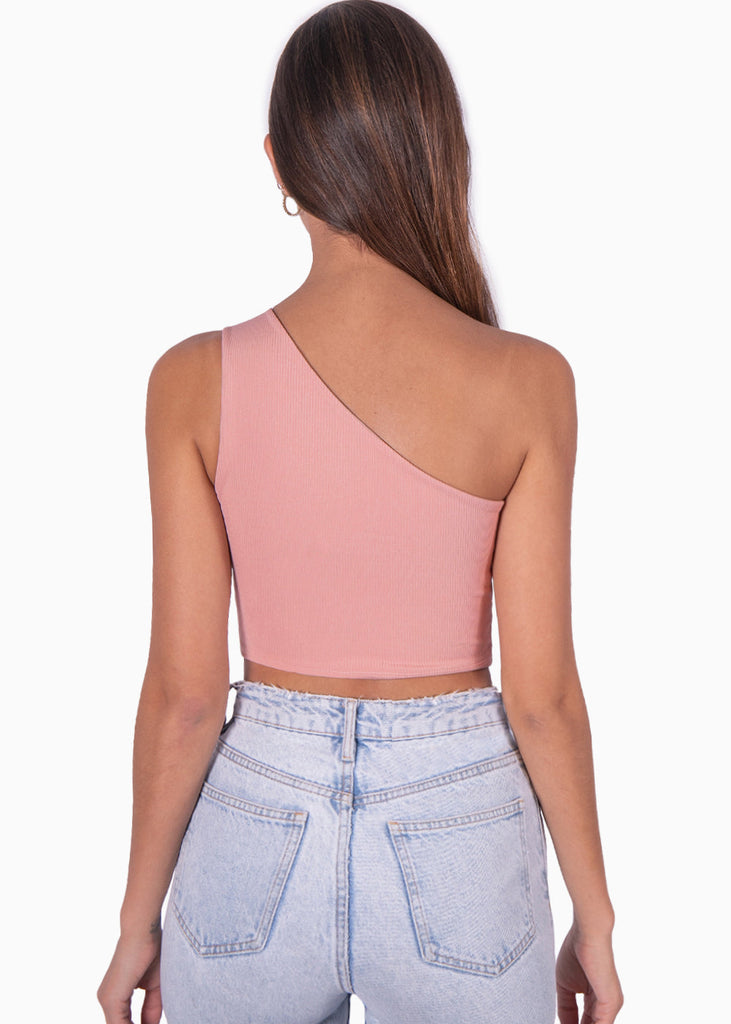 Crop top de un solo hombro color rosado para mujer - Flashy