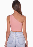 Crop top de un solo hombro color rosado para mujer - Flashy