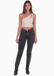 Crop top de un solo hombro color beige para mujer - Flashy