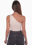 Crop top de un solo hombro color beige para mujer - Flashy