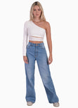 Crop top de un solo hombro y cruce en abdomen color blanco para mujer - Flashy