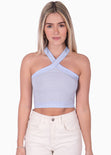 Crop top halter de tiras color azul para mujer - Flashy