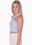 Crop top halter de tiras color azul para mujer - Flashy