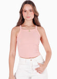 Crop top halter sin mangas y con cruce en espalda color rosado color rosado para mujer - Flashy
