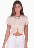 Camiseta crop manga corta con aro color rosado para mujer - Flashy