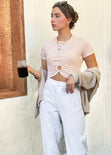 Camiseta crop manga corta con aro color rosado para mujer - Flashy