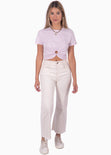 Camiseta crop manga corta con aro color lila, morado para mujer - Flashy