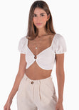 Crop top manga corta con aro en el escote color blanco, marfil para mujer - Flashy