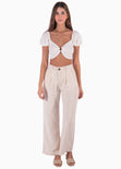 Crop top manga corta con aro en el escote color blanco, marfil para mujer - Flashy