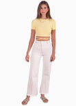 Crop top manga corta con cuello redondo y anudados color amarillo para mujer - Flashy