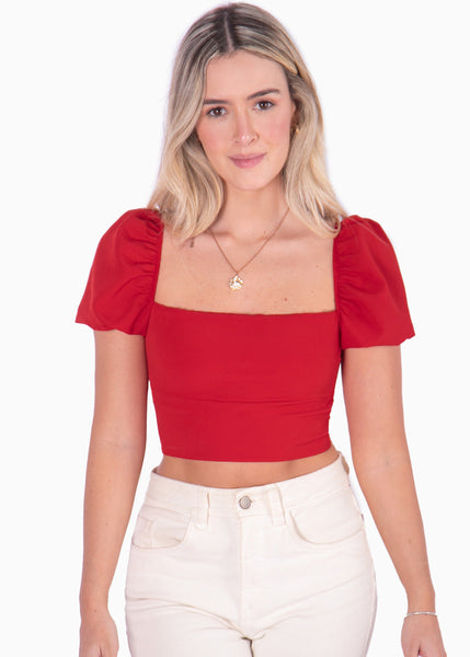 Crop top manga corta con espalda descubierta color rojo para mujer - Flashy