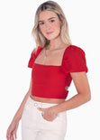 Crop top manga corta con espalda descubierta color rojo para mujer - Flashy