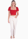 Crop top manga corta con espalda descubierta color rojo para mujer - Flashy
