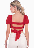 Crop top manga corta con espalda descubierta color rojo para mujer - Flashy