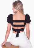 Crop top manga corta con espalda descubierta color negro para mujer - Flashy