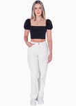 Crop top manga corta con espalda descubierta color negro para mujer - Flashy