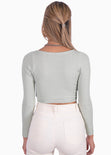 Crop top manga larga con abertura en escote color verde para mujer - Flashy