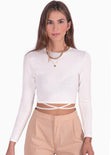 Crop top manga larga con anudados color blanco para mujer - Flashy