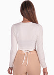 Crop top manga larga con anudados color blanco para mujer - Flashy