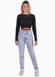 Crop top manga larga con anudados color negro para mujer - Flashy