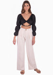 Crop top manga larga con cruce en abdomen color negro para mujer - Flashy