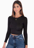 Crop top manga larga con cuello alto y anudados en espalda color negro para mujer - Flashy