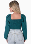 Crop top manga larga con escote cuadrado color verde para mujer - Flashy