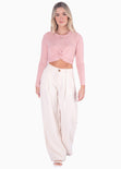 Buzo crop manga larga con escote entorchado color rosado para mujer - Flashy