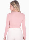 Buzo crop manga larga con escote entorchado color rosado para mujer - Flashy